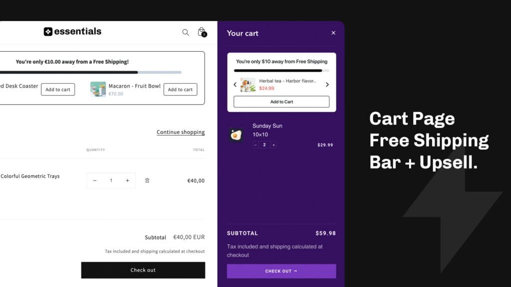 free shipping progress bar in the cart page