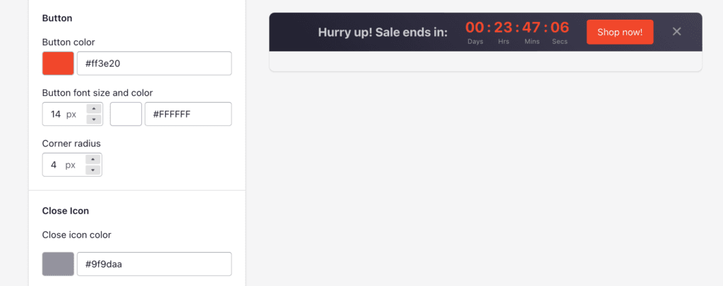 edit shopify top bar countdown cta button