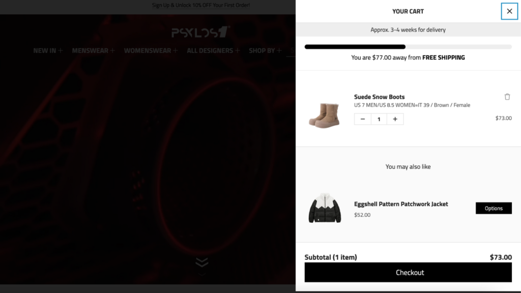 cart drawer free shipping banner