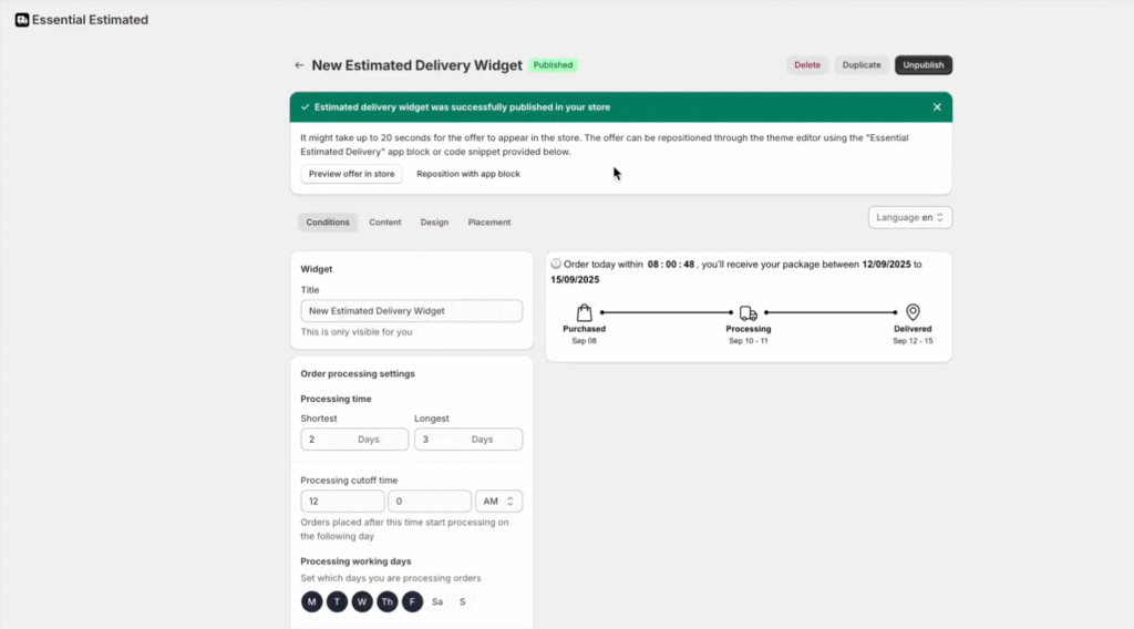 Shopify Estimated Delivery Widget