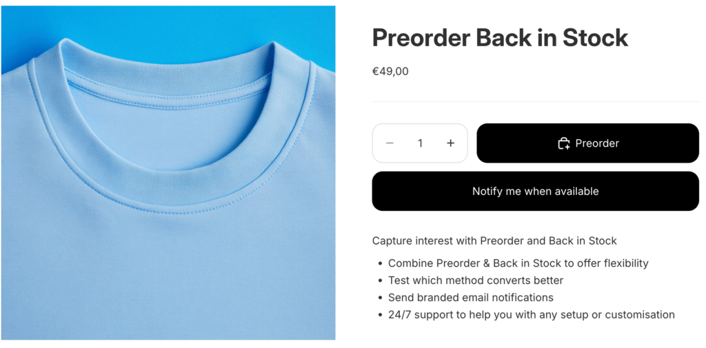 Shopify notify when back in stock preorder